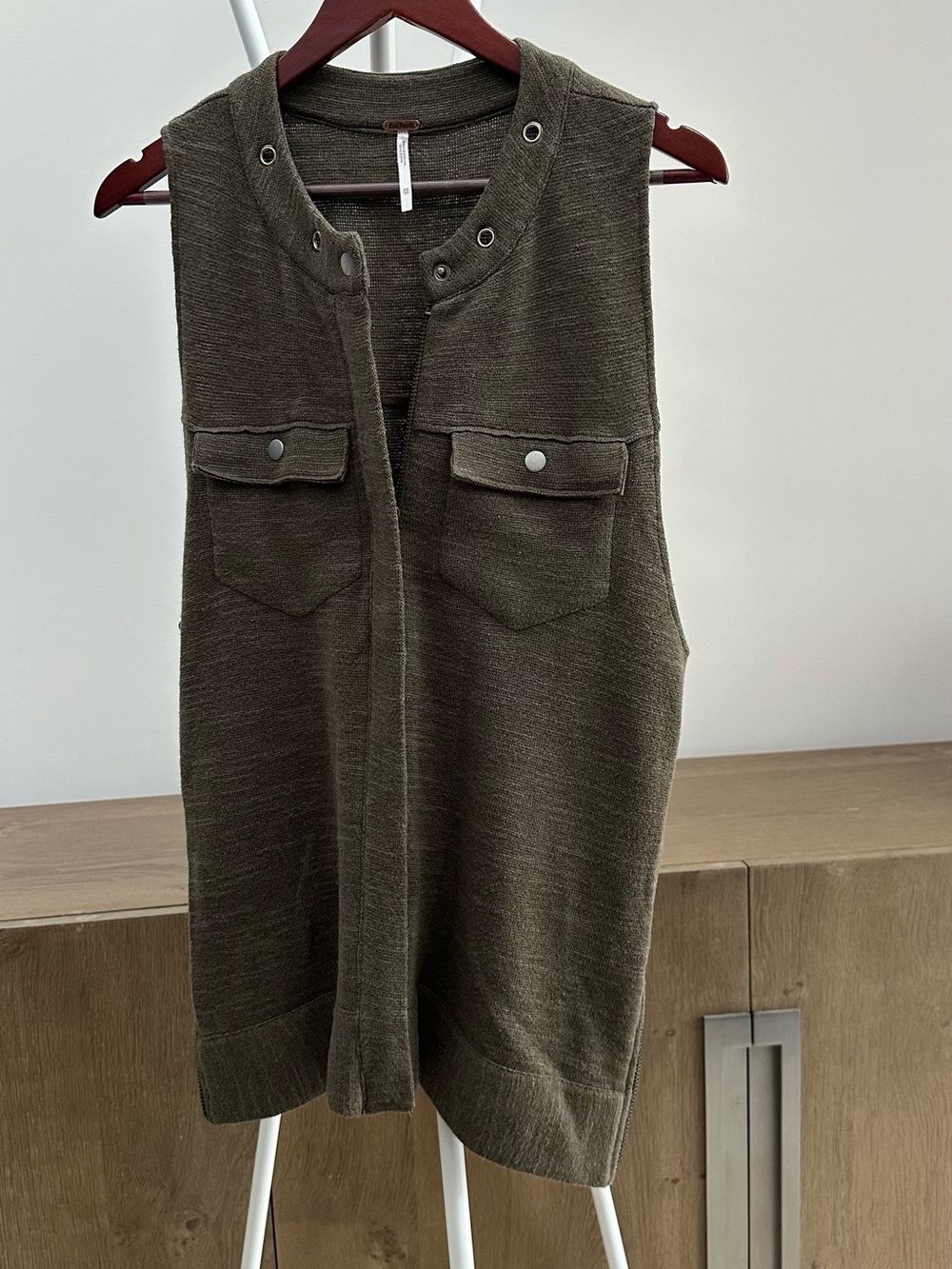 Free People Sleeveless Knit Utility Vest - Olive